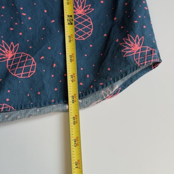 Mens Short Sleeve Button Down Shirt Colorful All Over Print Blue Pink Pineapple - Picture 5 of 6